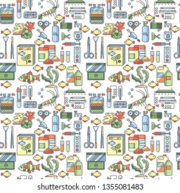 Aquarium flat icons seamless vector pattern.