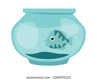 Aquarium full of water with fish flat icon. Vector illustration