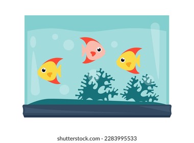 Aquarium full of water with fish flat icon. Vector illustration