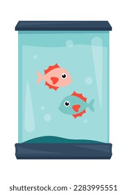 Aquarium full of water with fishes flat icon. Vector illustration