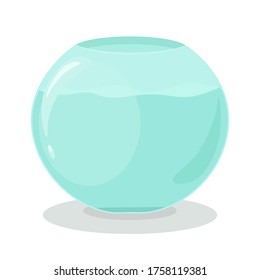 Aquarium glass bowl with water in flat style. Vector hand drawn illustration of transparent tank for fishes and aquacultures.