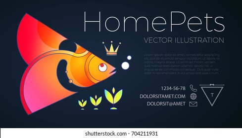 Aquarium. Gold fish. Home pets care icon. Veterinary clinic logo design. Pet shop business card template. Vector illustration