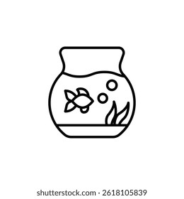 Aquarium with golden fish and bubbles, minimalist line art illustration