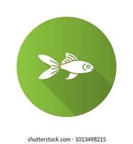 Aquarium goldfish flat design long shadow glyph icon. Fishbowl pet. Vector silhouette illustration