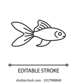 Aquarium goldfish linear icon. Thin line illustration. Fishbowl pet. Contour symbol. Vector isolated outline drawing. Editable stroke
