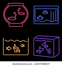aquário grupo de ícones de néon, ilustração vetorial, em um fundo preto.
