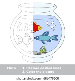 Aquarium. Half Tracing. Dot to dot educational game for kids.