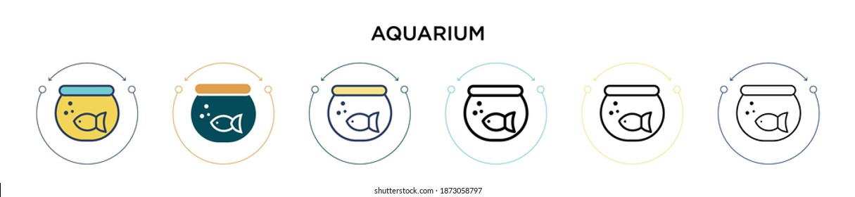 Aquarium icon in filled, thin line, outline and stroke style. Vector illustration of two colored and black aquarium vector icons designs can be used for mobile, ui, web