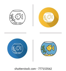 Aquarium icon. Flat design, linear and color styles. Fishkeeping. Fish tank. Isolated vector illustrations