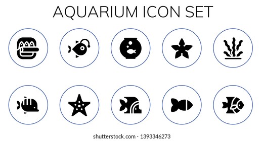 aquarium icon set. 10 filled aquarium icons.  Simple modern icons about  - Fish, Anglerfish, Starfish, Fishbowl, Seaweed