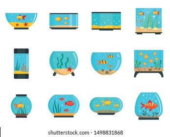 Aquarium Icon Set. Flat Set Of Aquarium Vector Icons For Web Design