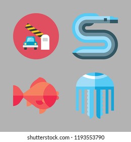 aquarium icon set. vector set about barrier, eel, jellyfish and goldfish icons set.