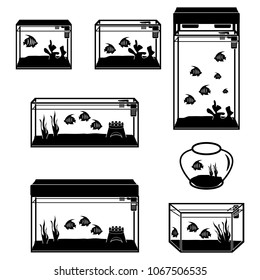Aquarium icon set. Vector illustration. 