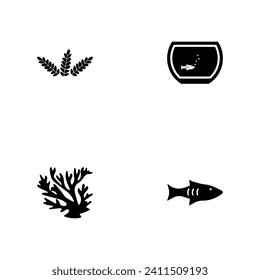 Aquarium Inhabitants. A set of black four solid icons isolated on a white background.