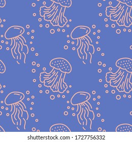 Aquarium jellyfish icons pattern. Jellyfish aquatic animal seamless background. Seamless pattern vector illustration
