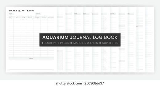 Diario de acuario Libro de registro para el seguimiento de la calidad del tanque de peces de agua Mantenimiento y salud de los peces, imprimible Goodnotes Logbook