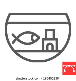 Aquarium line icon, pet and fishbowl, fish in aquarium vector icon, vector graphics, editable stroke outline sign, eps 10