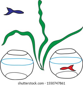 Aquarium. Line vector illustration. Isolated element on white beckground.