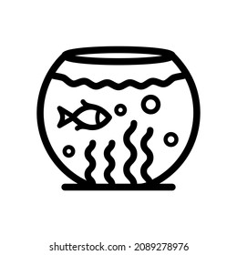 Aquarium linear icon. Flat line fishbowl illustration. Fishkeeping. Fish tank. Contour symbol. Vector isolated outline drawing.