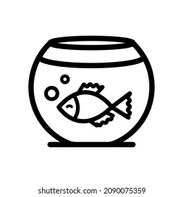 Aquarium linear icon. Flat line fishbowl illustration. Fishkeeping. Fish tank. Contour symbol. Vector isolated outline drawing.