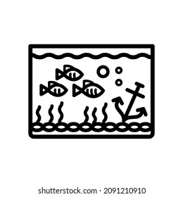 Aquarium linear icon. Flat line illustration. Fishkeeping. Fish tank. Contour symbol. Vector isolated outline drawing.