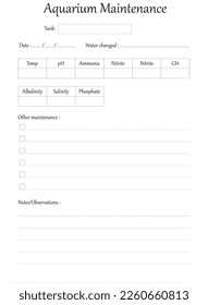 Aquarium Log Book Manuscript Size 6 x 9 inches