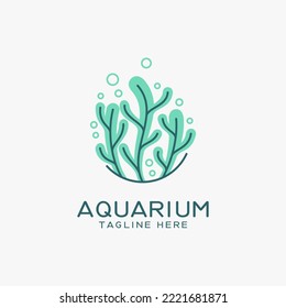 Aquarium logo design with seaweed lines