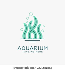 Aquarium logo design with seaweed lines