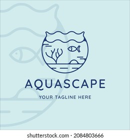 aquarium logo line art vector illustration template icon graphic design. aqua scape simple minimalist with fish