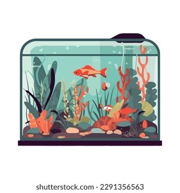 aquarium nature fishes seaweed and bubbles icon isolated