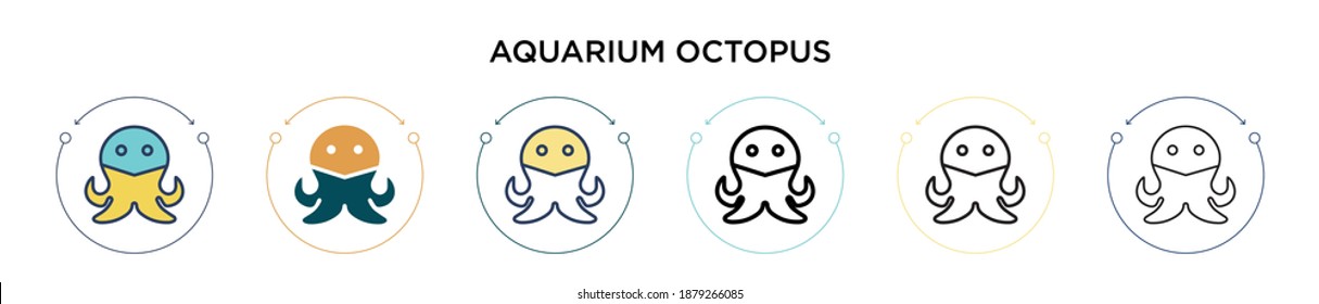 Aquarium octopus icon in filled, thin line, outline and stroke style. Vector illustration of two colored and black aquarium octopus vector icons designs can be used for mobile, ui, web