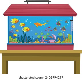 Aquarium on the Table Vector Illustration