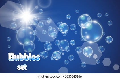 Aquarium on a transparent background .Vector illustration of realistic bubbles.