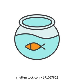 Aquarium with orange fish flat line icon.