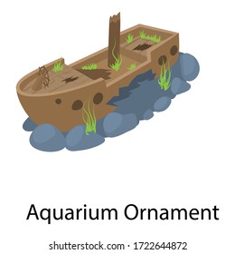Aquarium ornament ship icon. Isometric of aquarium ornament ship vector icon for web design isolated on white background