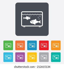 Aquarium sign icon. Fish in water symbol. Rounded squares 11 buttons. Vector