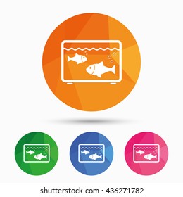 Aquarium sign icon. Fish in water symbol. Triangular low poly button with flat icon. Vector