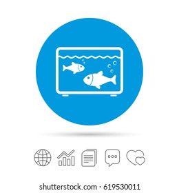 Aquarium sign icon. Fish in water symbol. Copy files, chat speech bubble and chart web icons. Vector