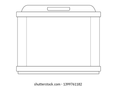 Aquarium or terrarium. Empty rectangular aquarium with tray and lid. Aquarium for fish or other pets - vector linear picture for coloring. Outline. 
hand drawing
