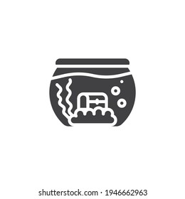 Aquarium mit Schatztruhe Vektorsymbol. volles Flachzeichen für mobiles Konzept und Webdesign. Aquarium-Glyph-Symbol für Fische. Symbol, Logo-Abbildung. Vektorgrafik