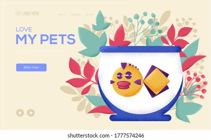 Aquarium vector illustration symbol object. Aquarium concept flyer, web banner, ui header, enter site. Grain texture and noise effect.