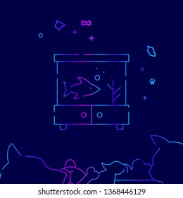 Aquarium Vector Line Illustration. Pet Gradient Icon, Symbol or Pictogram, Sign. Dark Blue Background. Related Bottom Border.