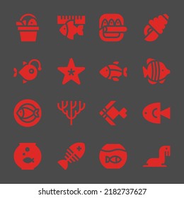 aquarium web icons. Fish and Fish, Seashell and Fish symbol, vector signs