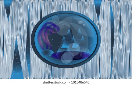 Aquarium in a wooden texture, vector.