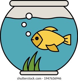 Aquariums Fish Tanks Bowl with plant Concept Vector color line Icon Design, Interior design Symbol, Home Office decoration Sign, Residential and Commercial Decor Elements stock illustration