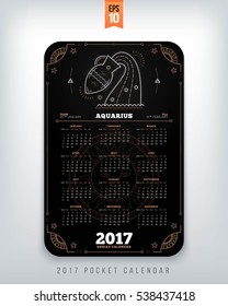 Aquarius 2017 year zodiac calendar pocket size vertical layout Black color design style vector concept illustration