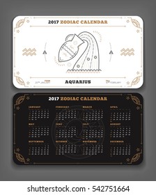 Aquarius 2017 year zodiac calendar pocket size horizontal layout Double side white color design style vector concept illustration