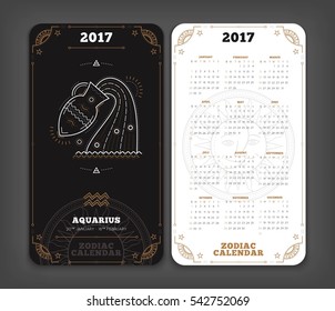 Aquarius 2017 year zodiac calendar pocket size vertical layout Double side white color design style vector concept illustration