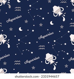 Aquarius Celestial Waters Horoscope Vector Pattern can be use for background and apparel design