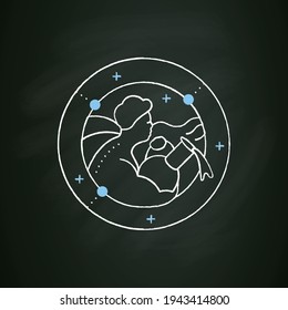 Aquarius chalk icon. Eleventh fire sign in zodiac. Water Bearer birth symbol. Mystic horoscope sign. Astrological science concept. Isolated vector illustration on chalkboard